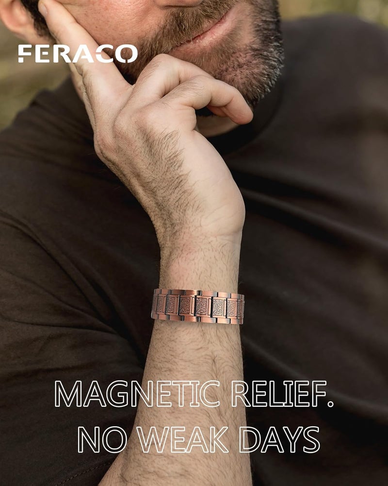 Feraco Copper Bracelet for Men 3X Strength,Magnetic Therapy Bracelet Copper Jewelry with Powerful 3800 Gauss Magnets - Image 5